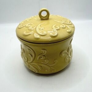 Brighton Collectibles Yellow Ceramic Embossed Scroll Lidded Candle Jar 8oz USA